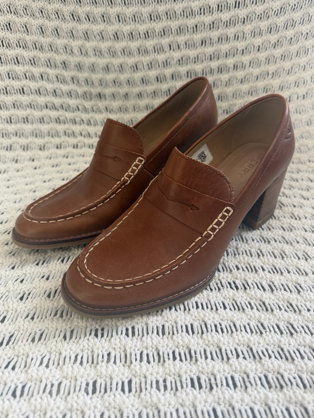 Sperry Seaport Penny Block Heel Brown Leather Pumps Women’s Size 8.5